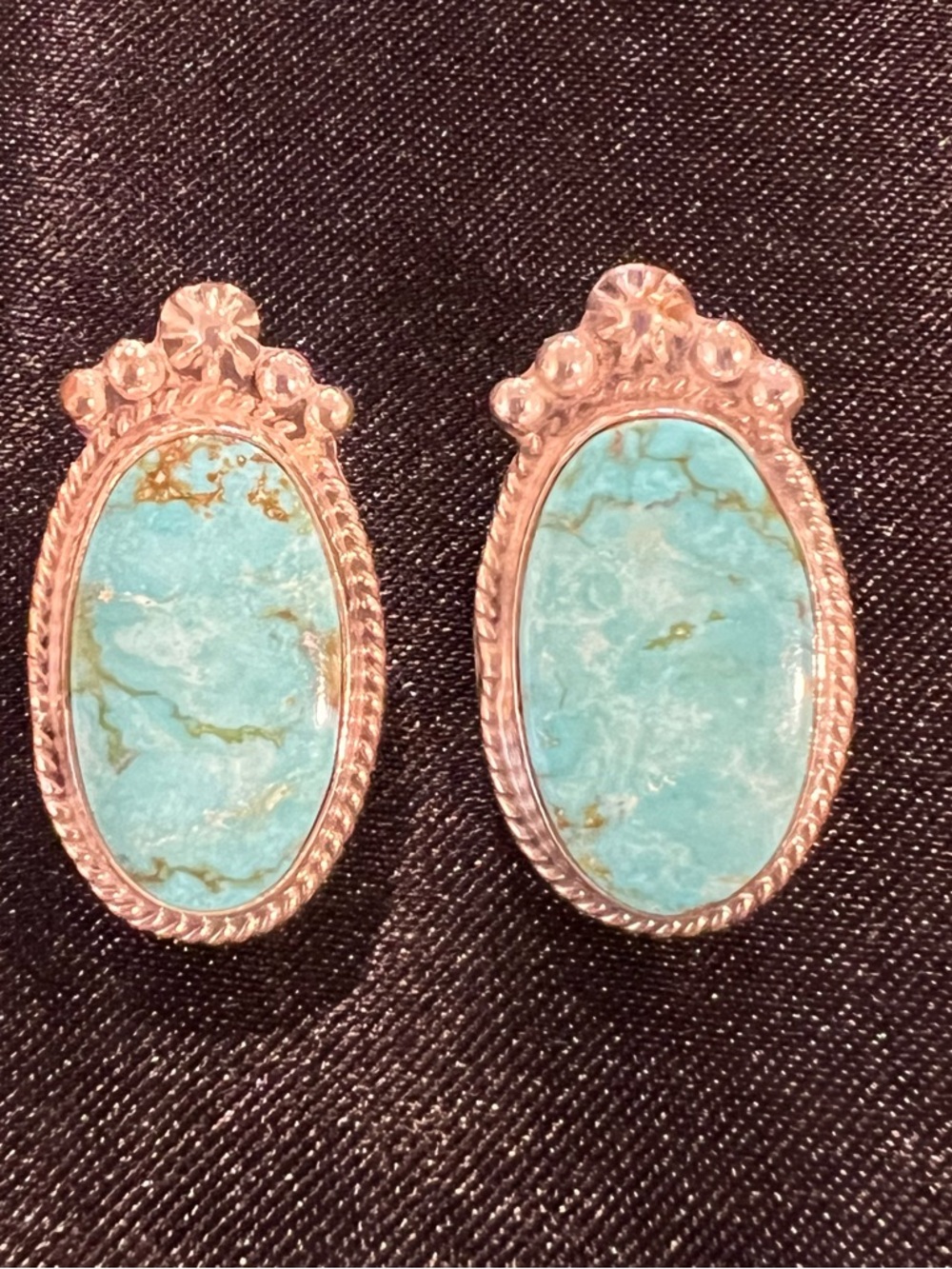 VTG Sterling & Turquoise Navajo Clip-On Earrings Signed Barbge